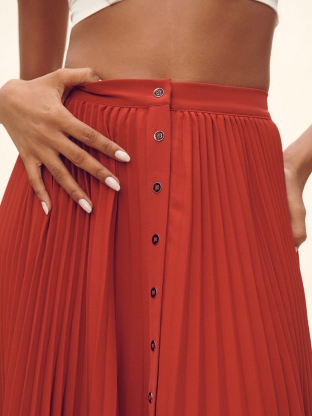 NWT! MAEVE for Anthropologie Red Pleated Button-Front Maxi Skirt Size Small - Picture 3 of 8